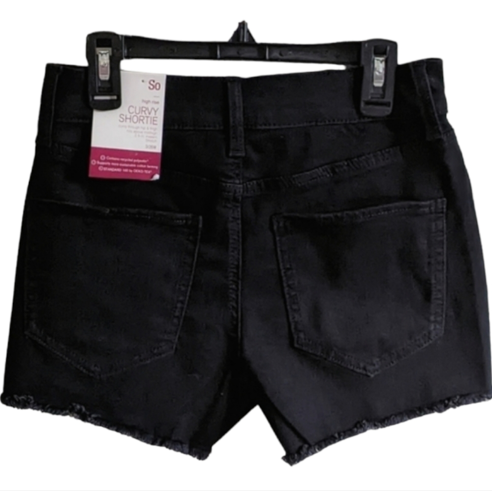 🔖NWT! SO Curvy High Rise Shortie Shorts Black Jean Denim - Picture 3 of 15